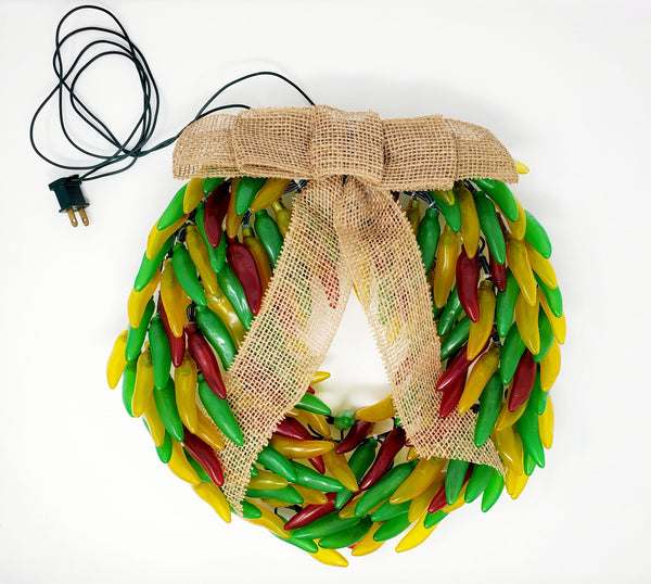 Chile Pepper Lighted Wreath-150 lights - Red/Green/Yellow