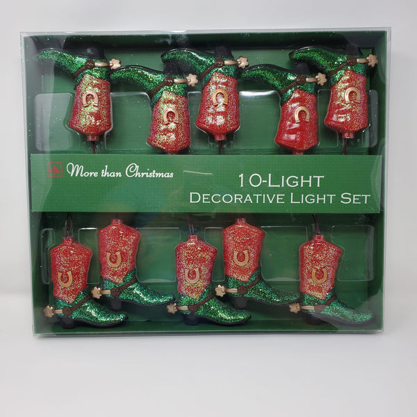 Light Set - Cowboy Boot Light Set -10 Lights - Red/Green Glitter