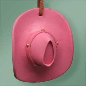 Leather Cowboy Hat Ornament- Pink