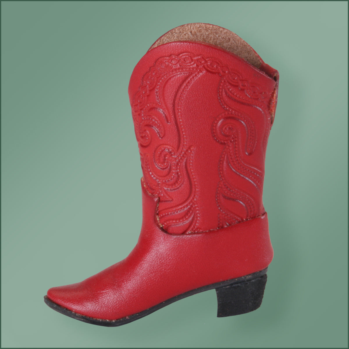 Leather Cowboy Boot Ornament -Red