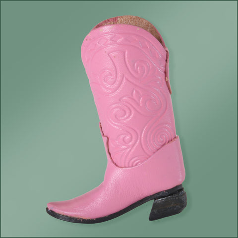 Leather Cowboy Boot Ornament -Pink