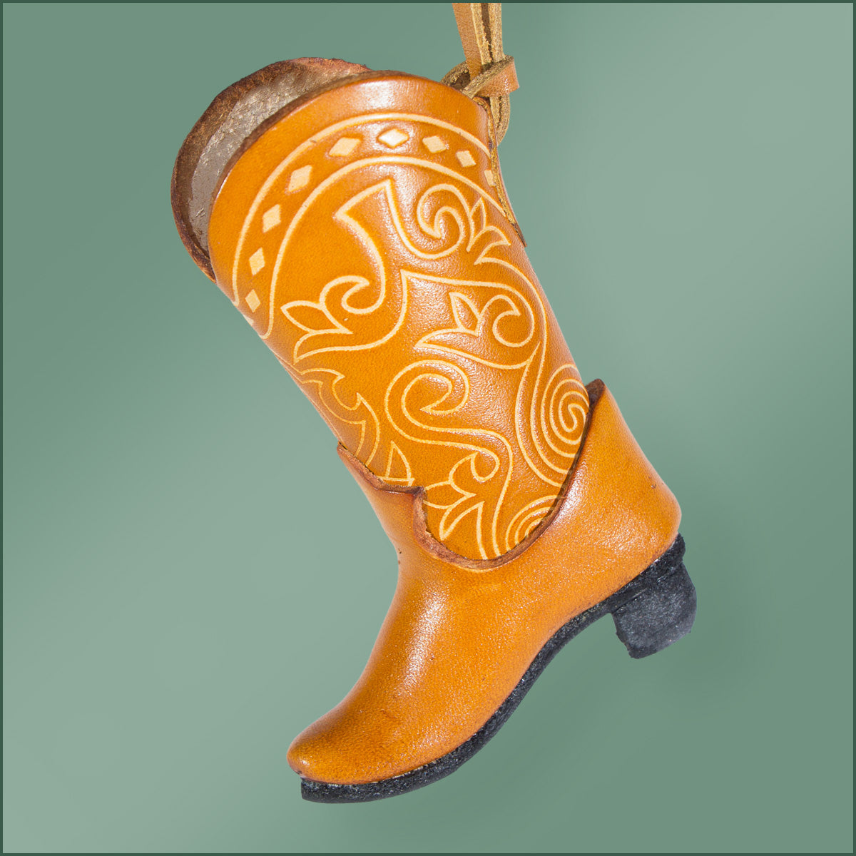 Leather Cowboy Boot Ornament -Tan