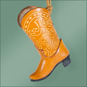 Leather Cowboy Boot Ornament -Tan