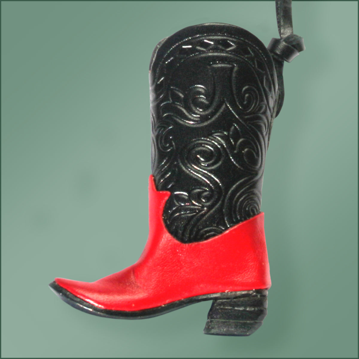 Leather Cowboy Boot Ornament - Black/Red