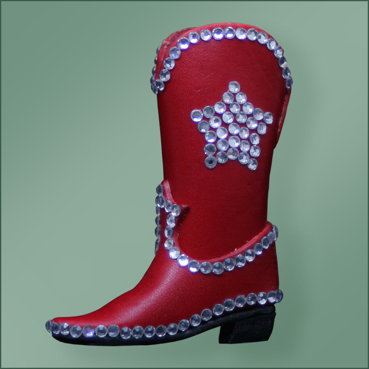 Leather Bling Cowboy Boot Ornament - Red
