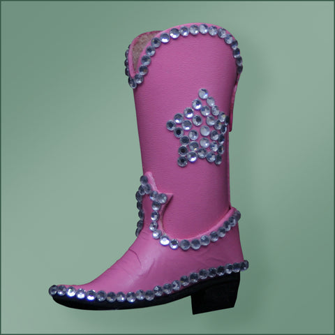 Leather Bling Cowboy Boot Ornament - Pink