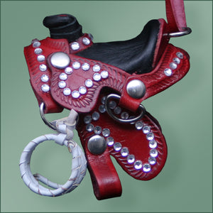 Leather Bling Saddle Ornament - Black/Red