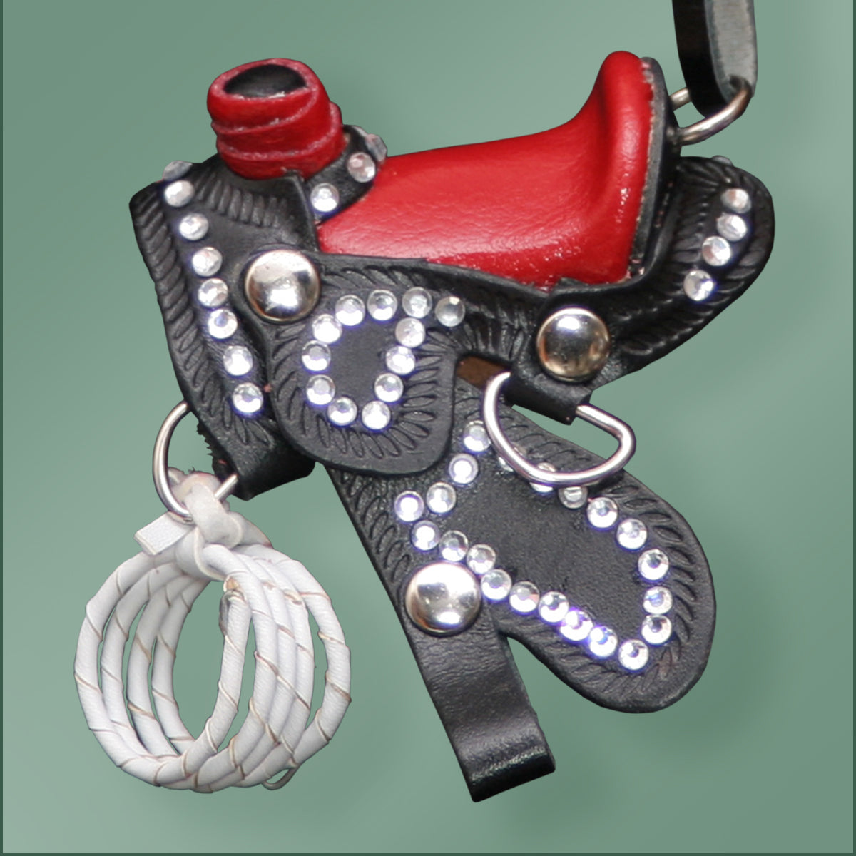 Leather Bling Saddle Ornament - Red/Black