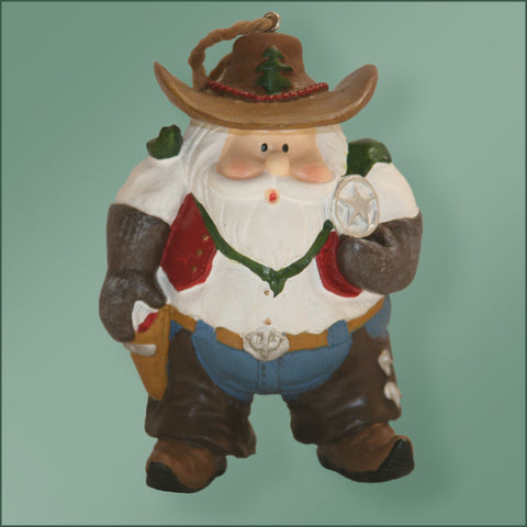 Polyresin - Santa with Cowboy Star Ornament